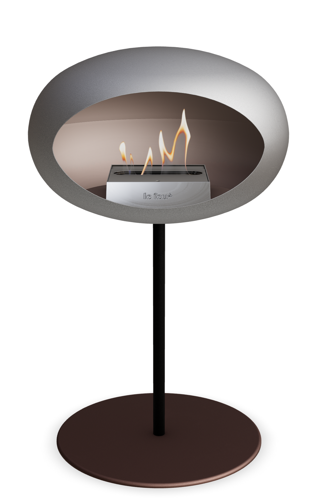 Le Feu GROUND STEEL LOW Nickel Ø 25 mm – Rohr Schwarz, Brenner Edelstahl, Bodenplatte Mokka
