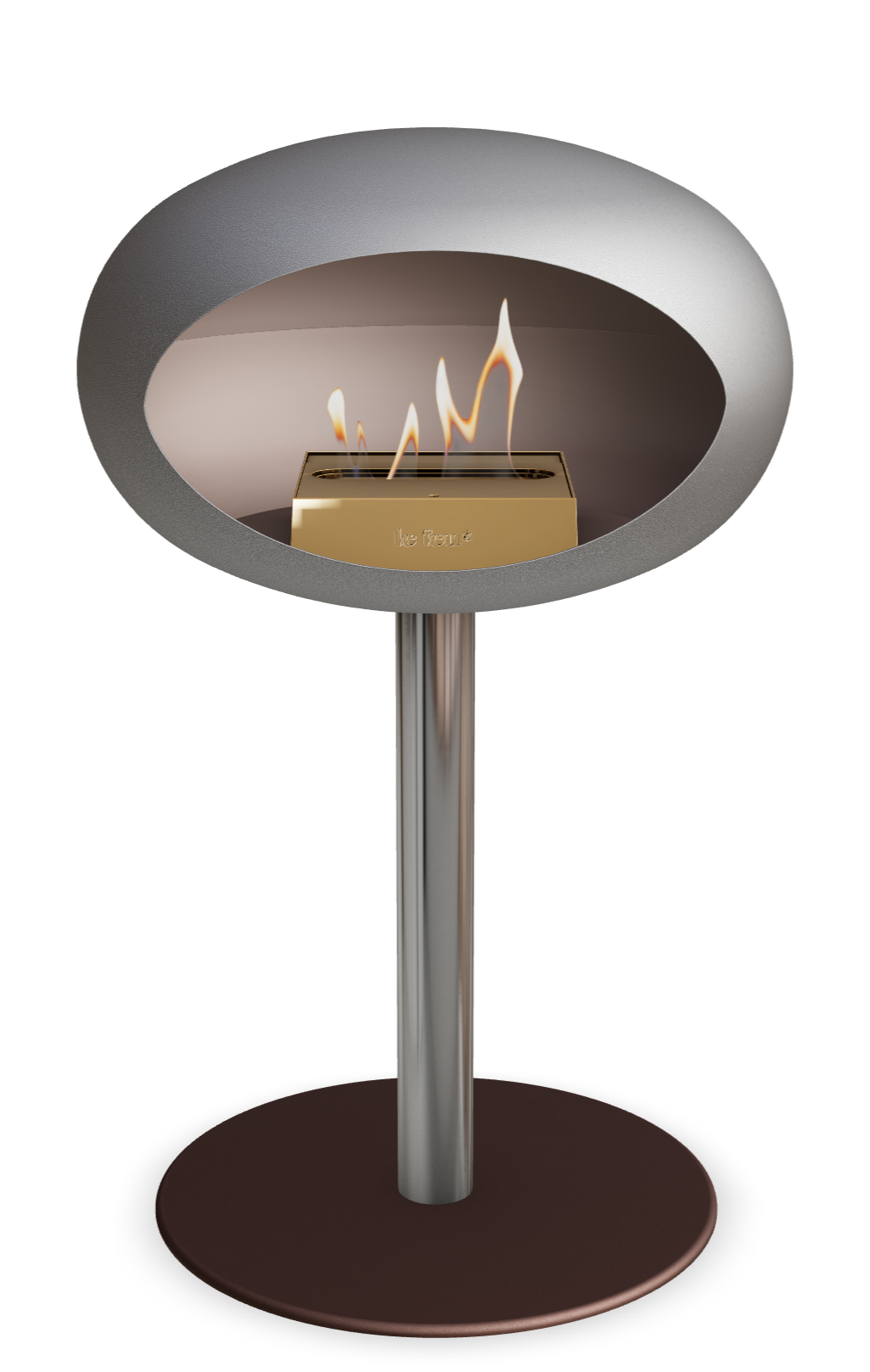 Le Feu GROUND STEEL LOW Nickel Ø 60 mm – Rohr Edelstahl, Brenner Roségold, Bodenplatte Mokka