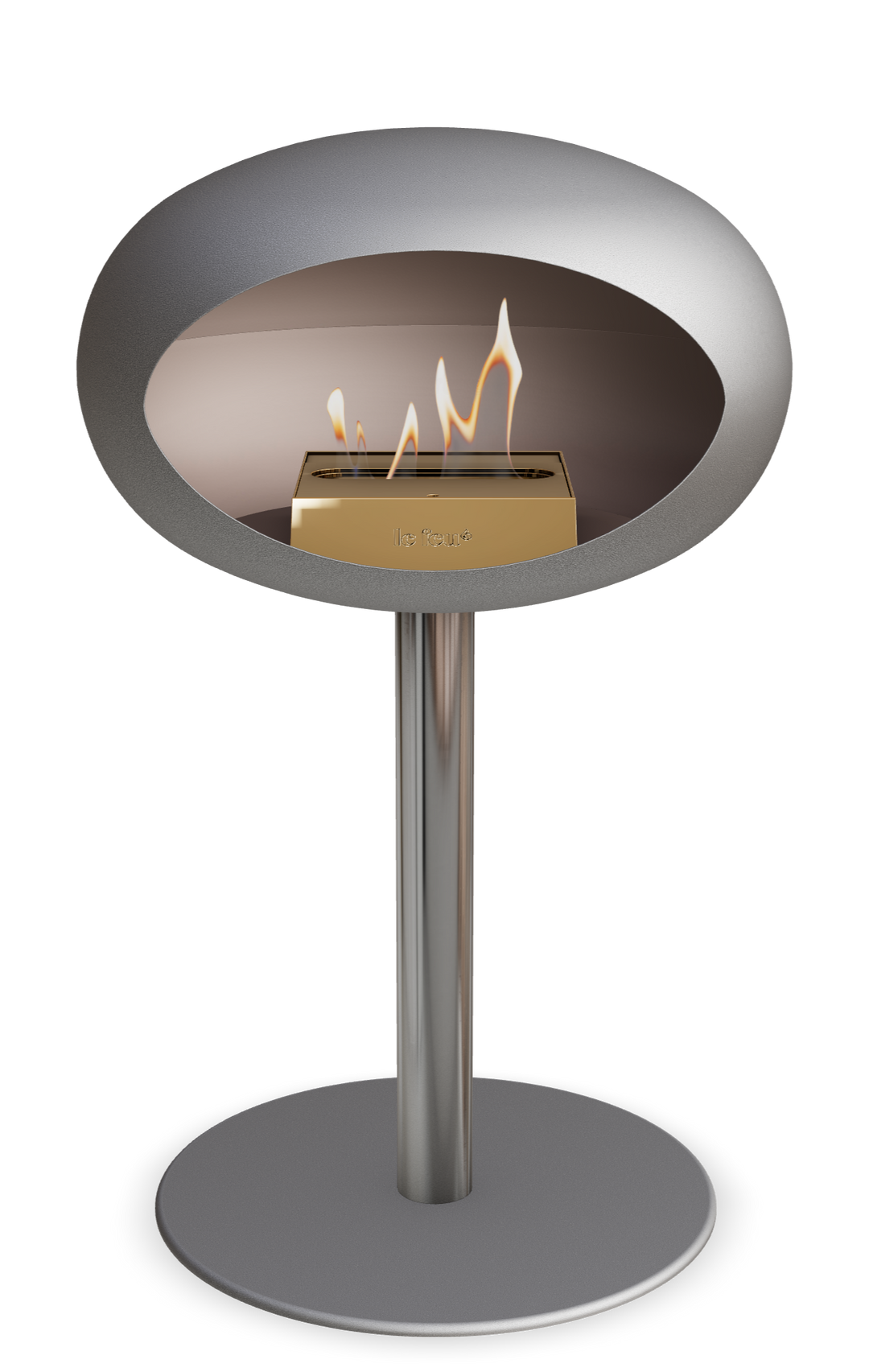 Le Feu GROUND STEEL LOW Nickel Ø 60 mm – Rohr Edelstahl, Brenner Roségold, Bodenplatte Nickel