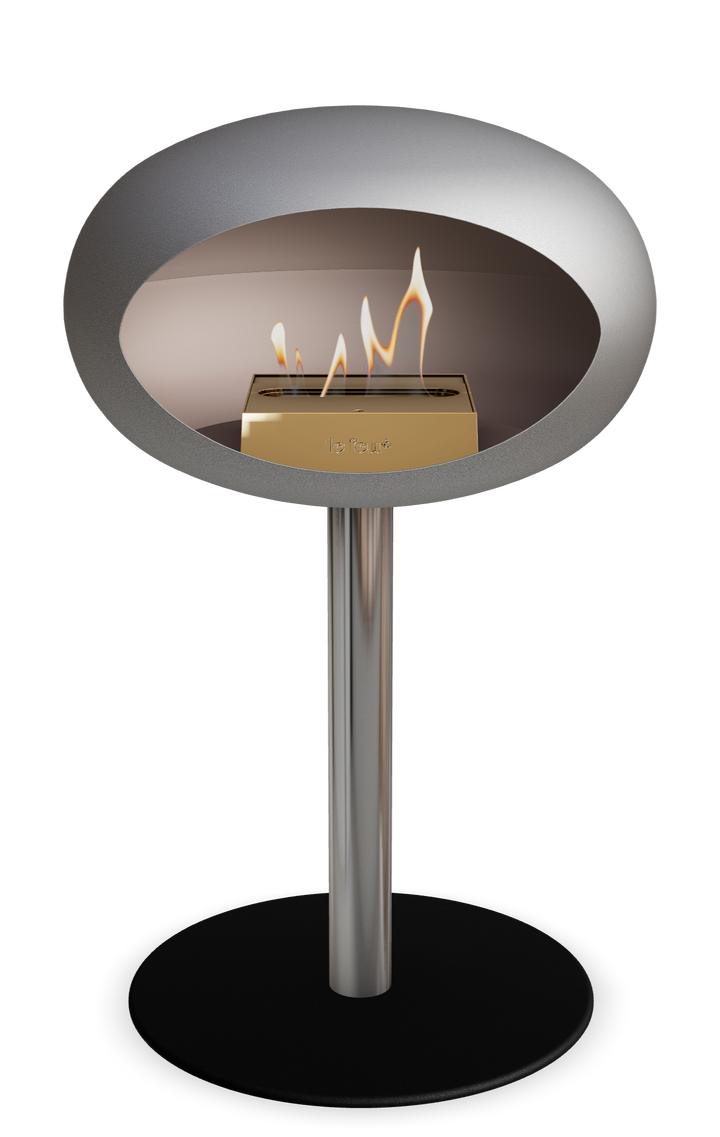 Le Feu GROUND STEEL LOW Nickel Ø 60 mm – Rohr Edelstahl, Brenner Roségold, Bodenplatte Schwarz