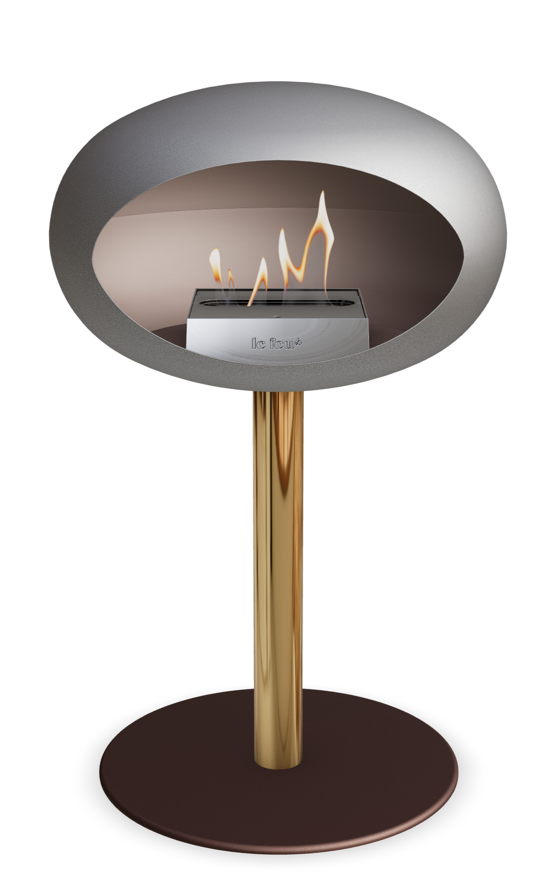 Le Feu GROUND STEEL LOW Nickel Ø 60 mm – Rohr Roségold, Brenner Edelstahl, Bodenplatte Mokka