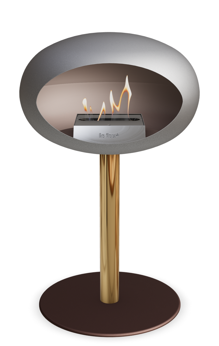 Le Feu GROUND STEEL LOW Nickel Ø 60 mm – Rohr Roségold, Brenner Edelstahl, Bodenplatte Mokka