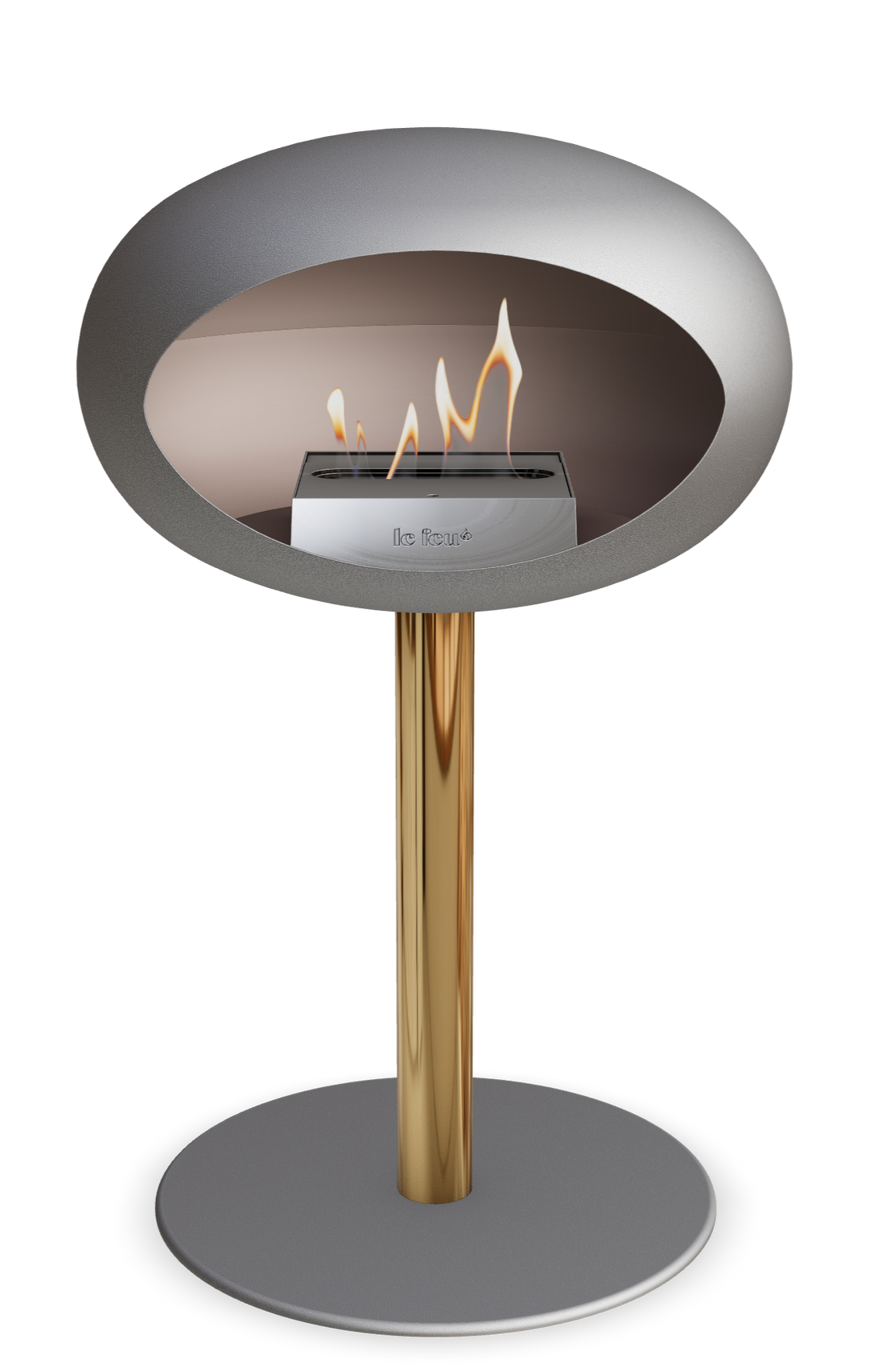 Le Feu GROUND STEEL LOW Nickel Ø 60 mm – Rohr Roségold, Brenner Edelstahl, Bodenplatte Nickel