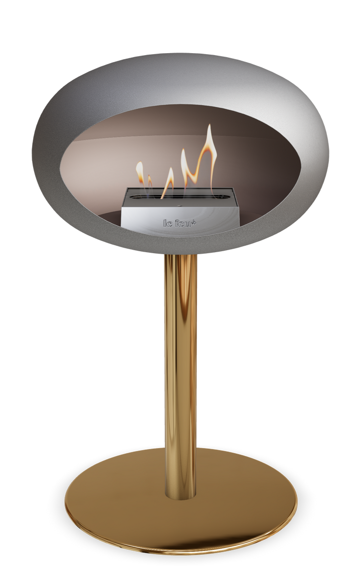 Le Feu GROUND STEEL LOW Nickel Ø 60 mm – Rohr Roségold, Brenner Edelstahl, Bodenplatte Roségold