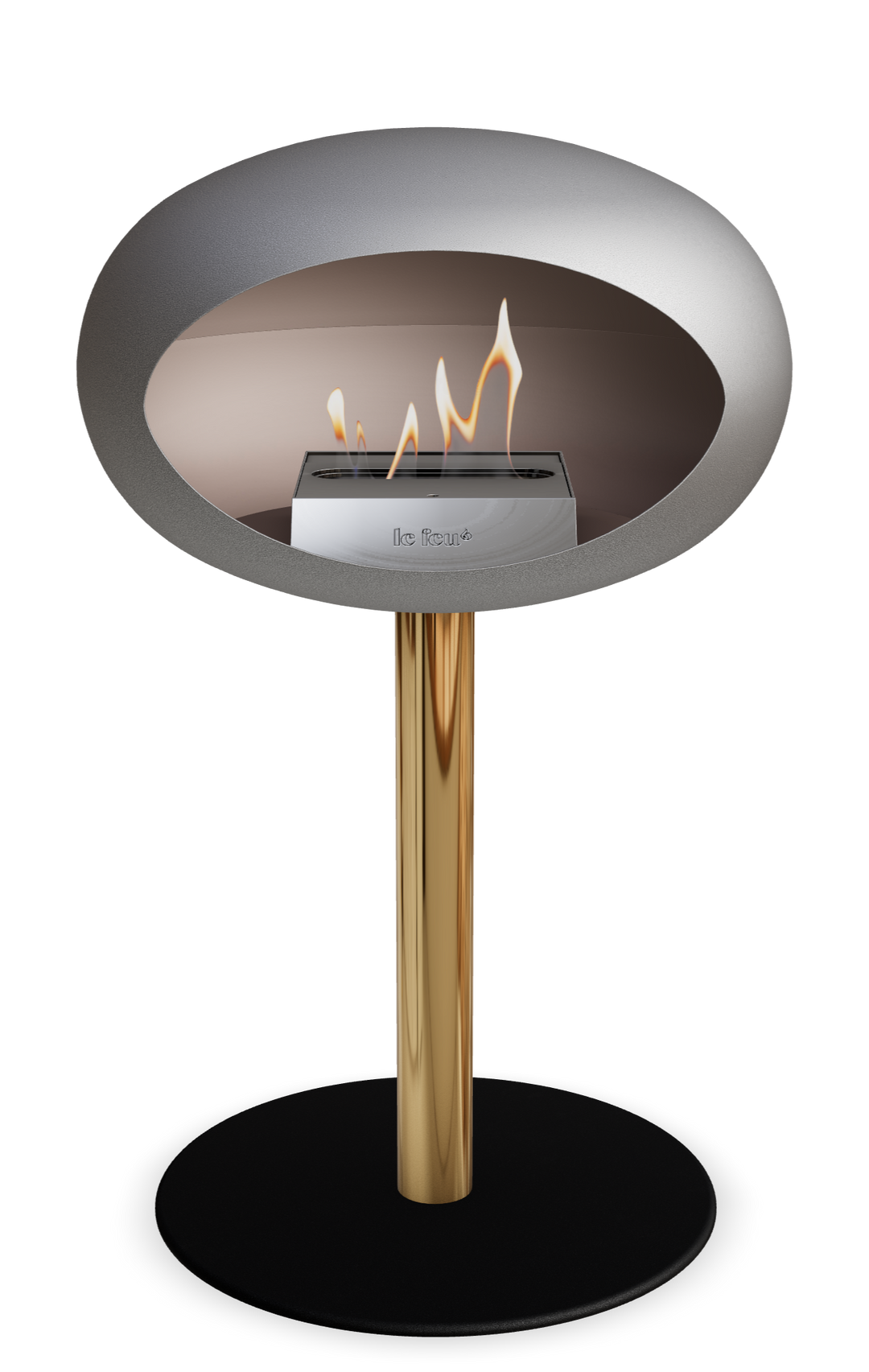 Le Feu GROUND STEEL LOW Nickel Ø 60 mm – Rohr Roségold, Brenner Edelstahl, Bodenplatte Schwarz