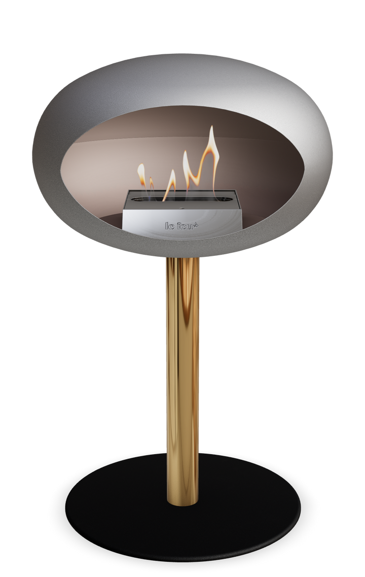Le Feu GROUND STEEL LOW Nickel Ø 60 mm – Rohr Roségold, Brenner Edelstahl, Bodenplatte Schwarz
