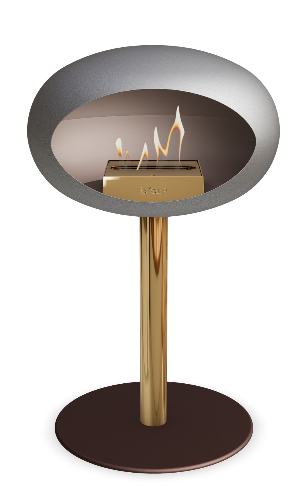 Le Feu GROUND STEEL LOW Nickel Ø 60 mm – Rohr Roségold, Brenner Roségold, Bodenplatte Mokka