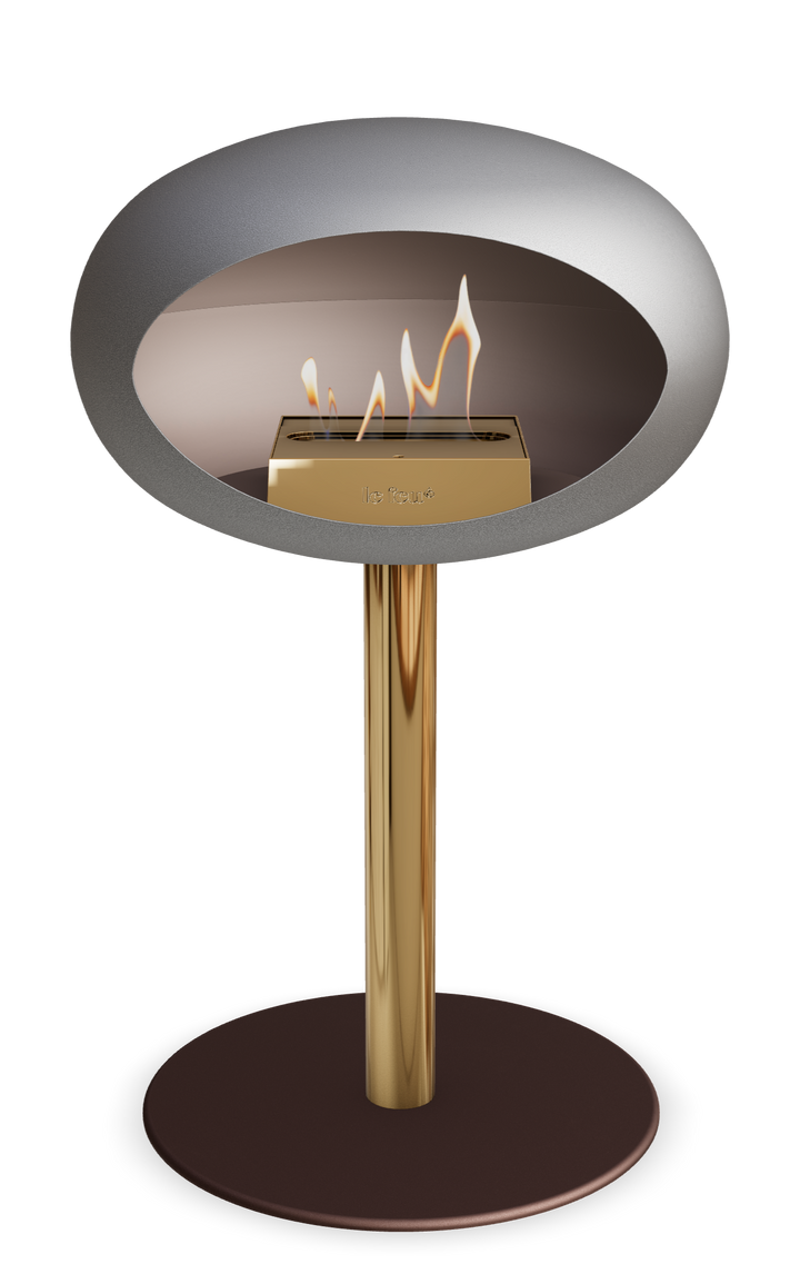 Le Feu GROUND STEEL LOW Nickel Ø 60 mm – Rohr Roségold, Brenner Roségold, Bodenplatte Mokka
