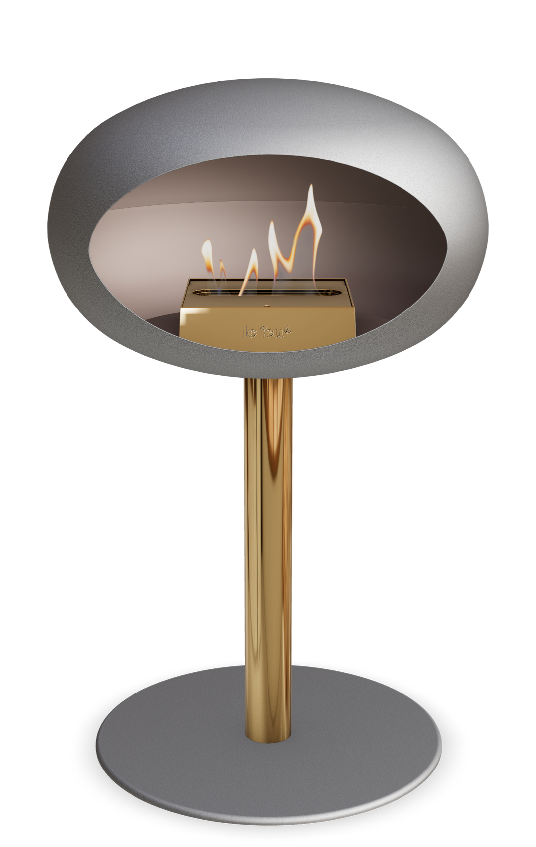 Le Feu GROUND STEEL LOW Nickel Ø 60 mm – Rohr Roségold, Brenner Roségold, Bodenplatte Nickel