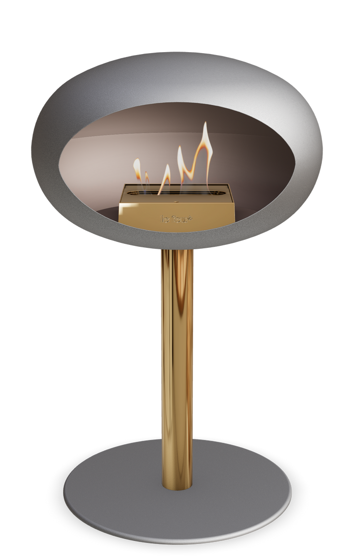 Le Feu GROUND STEEL LOW Nickel Ø 60 mm – Rohr Roségold, Brenner Roségold, Bodenplatte Nickel
