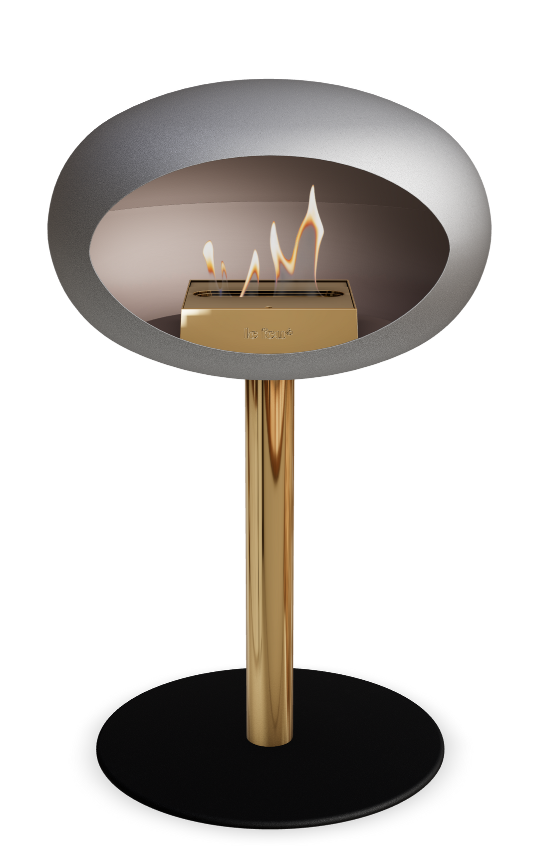 Le Feu GROUND STEEL LOW Nickel Ø 60 mm – Rohr Roségold, Brenner Roségold, Bodenplatte Schwarz