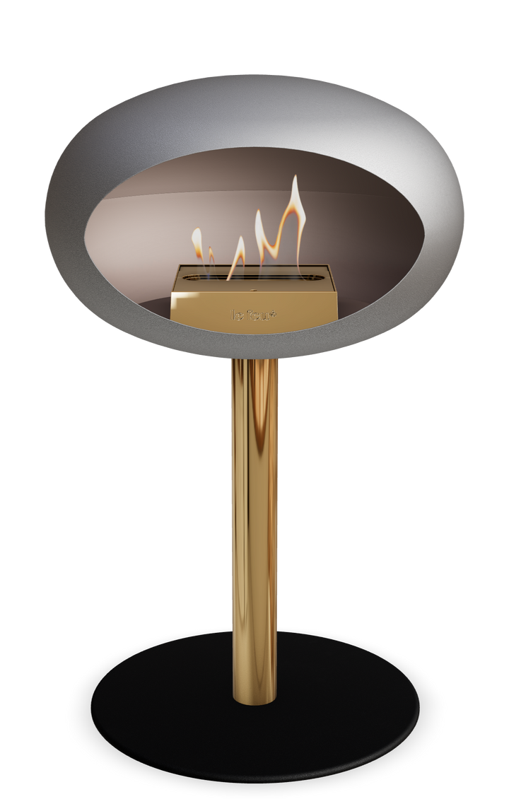 Le Feu GROUND STEEL LOW Nickel Ø 60 mm – Rohr Roségold, Brenner Roségold, Bodenplatte Schwarz