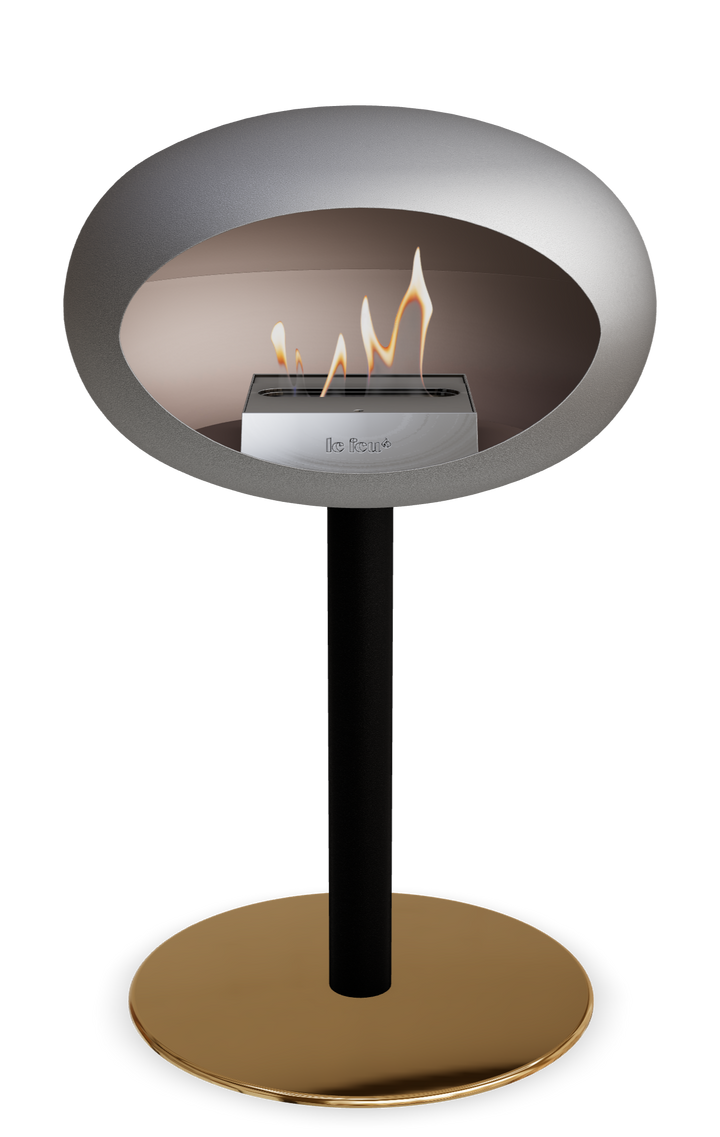 Le Feu GROUND STEEL LOW Nickel Ø 60 mm – Rohr Schwarz, Brenner Edelstahl, Bodenplatte Roségold