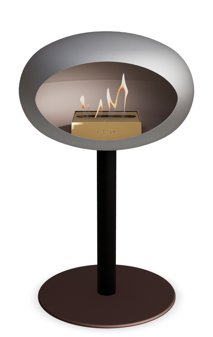 Le Feu GROUND STEEL LOW Nickel Ø 60 mm – Rohr Schwarz, Brenner Roségold, Bodenplatte Mokka