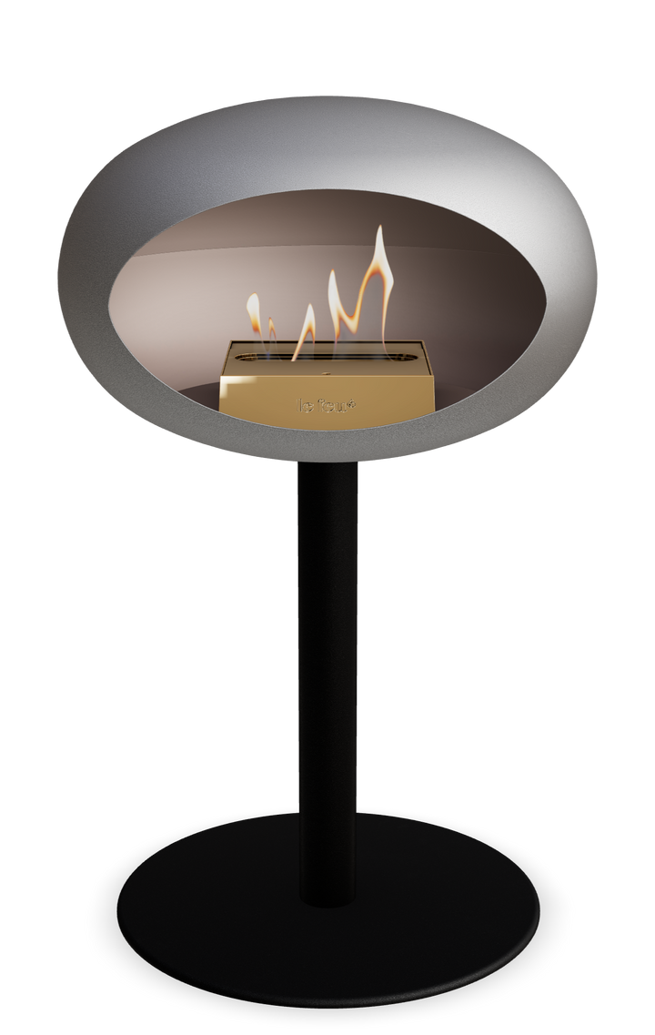 Le Feu GROUND STEEL LOW Nickel Ø 60 mm – Rohr Schwarz, Brenner Roségold, Bodenplatte Schwarz