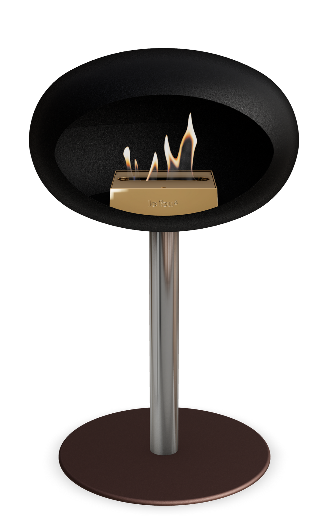 Le Feu GROUND STEEL LOW Schwarz Ø 60 mm – Rohr Edelstahl, Brenner Roségold, Bodenplatte Mokka