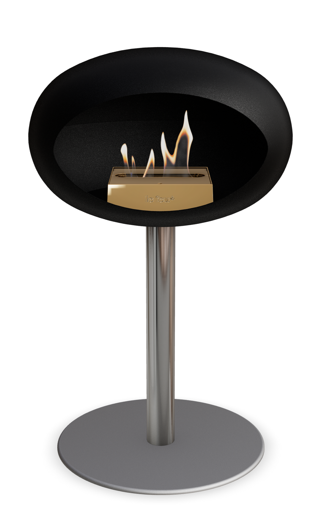 Le Feu GROUND STEEL LOW Schwarz Ø 60 mm – Rohr Edelstahl, Brenner Roségold, Bodenplatte Nickel
