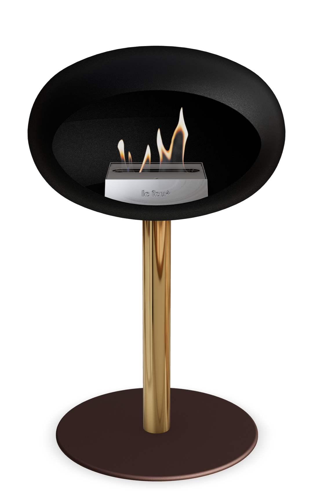 Le Feu GROUND STEEL LOW Schwarz Ø 60 mm – Rohr Roségold, Brenner Edelstahl, Bodenplatte Mokka