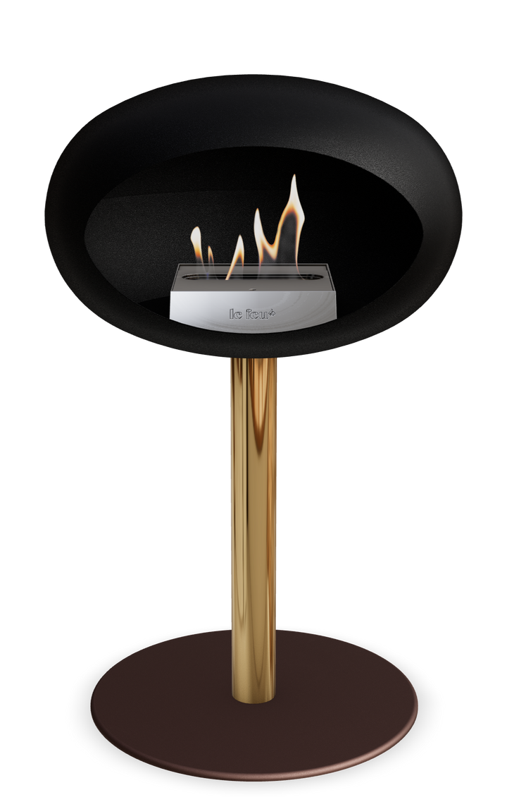 Le Feu GROUND STEEL LOW Schwarz Ø 60 mm – Rohr Roségold, Brenner Edelstahl, Bodenplatte Mokka