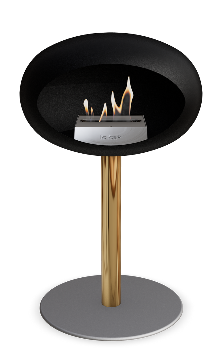 Le Feu GROUND STEEL LOW Schwarz Ø 60 mm – Rohr Roségold, Brenner Edelstahl, Bodenplatte Nickel