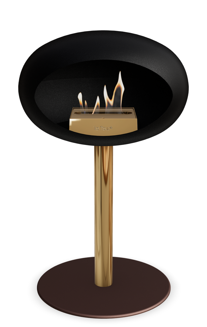 Le Feu GROUND STEEL LOW Schwarz Ø 60 mm – Rohr Roségold, Brenner Roségold, Bodenplatte Mokka