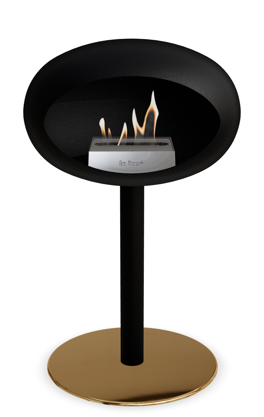 Le Feu GROUND STEEL LOW Schwarz Ø 60 mm – Rohr Schwarz, Brenner Edelstahl, Bodenplatte Roségold
