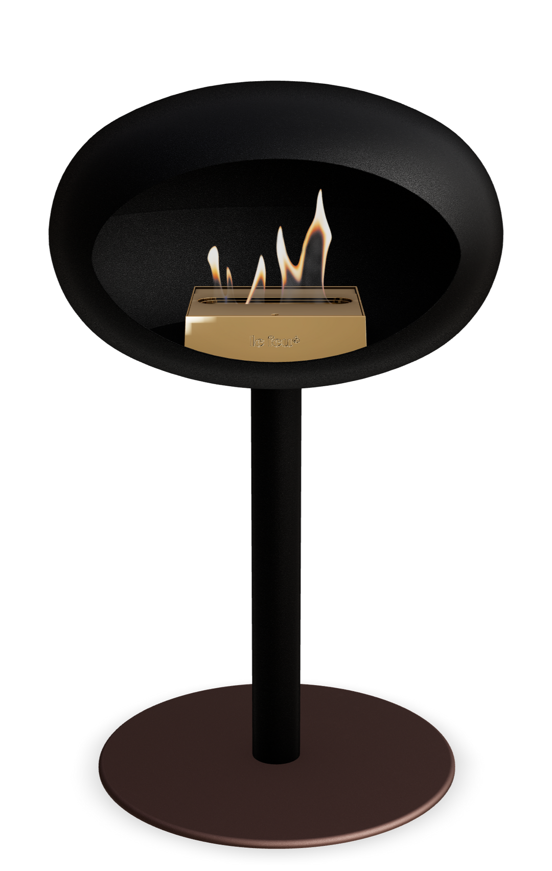 Le Feu GROUND STEEL LOW Schwarz Ø 60 mm – Rohr Schwarz, Brenner Roségold, Bodenplatte Mokka