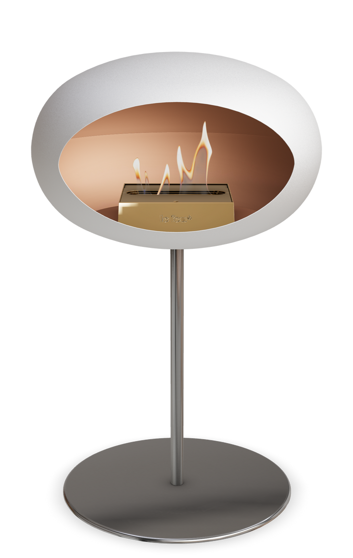 Le Feu GROUND STEEL LOW Weiss Ø 25 mm – Rohr Edelstahl, Brenner Roségold, Bodenplatte Edelstahl