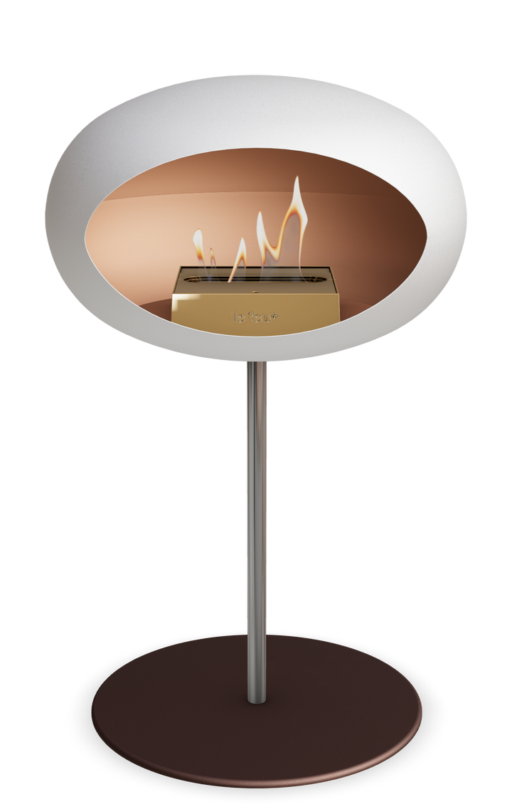Le Feu GROUND STEEL LOW Weiss Ø 25 mm – Rohr Edelstahl, Brenner Roségold, Bodenplatte Mokka