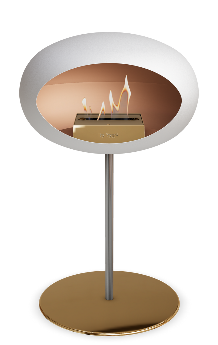 Le Feu GROUND STEEL LOW Weiss Ø 25 mm – Rohr Edelstahl, Brenner Roségold, Bodenplatte Roségold