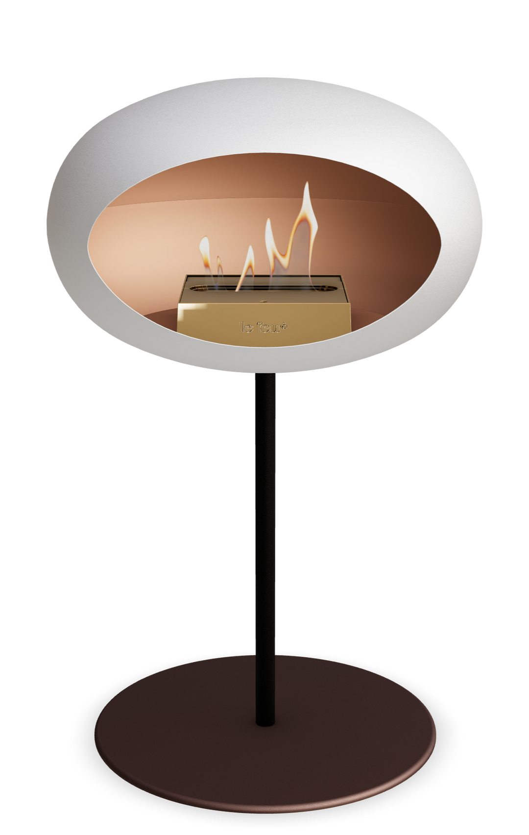 Le Feu GROUND STEEL LOW Weiss Ø 25 mm – Rohr Schwarz, Brenner Roségold, Bodenplatte Mokka