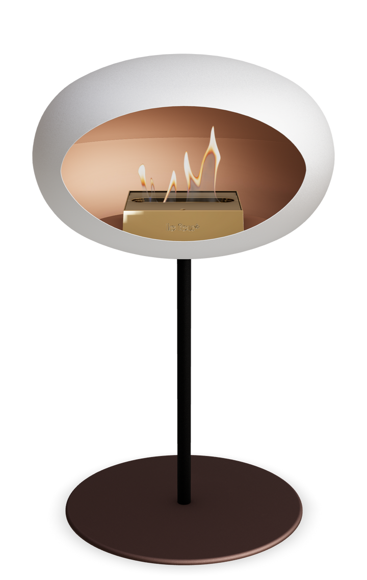 Le Feu GROUND STEEL LOW Weiss Ø 25 mm – Rohr Schwarz, Brenner Roségold, Bodenplatte Mokka