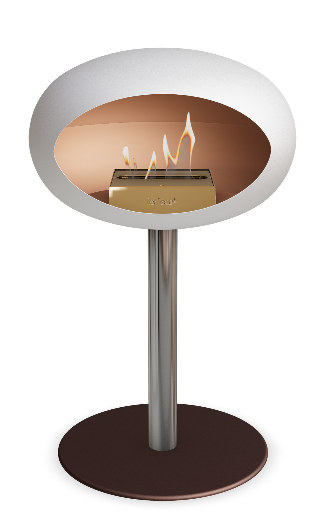 Le Feu GROUND STEEL LOW Weiss Ø 60 mm – Rohr Edelstahl, Brenner Roségold, Bodenplatte Mokka