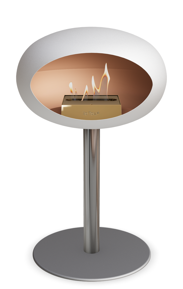 Le Feu GROUND STEEL LOW Weiss Ø 60 mm – Rohr Edelstahl, Brenner Roségold, Bodenplatte Nickel