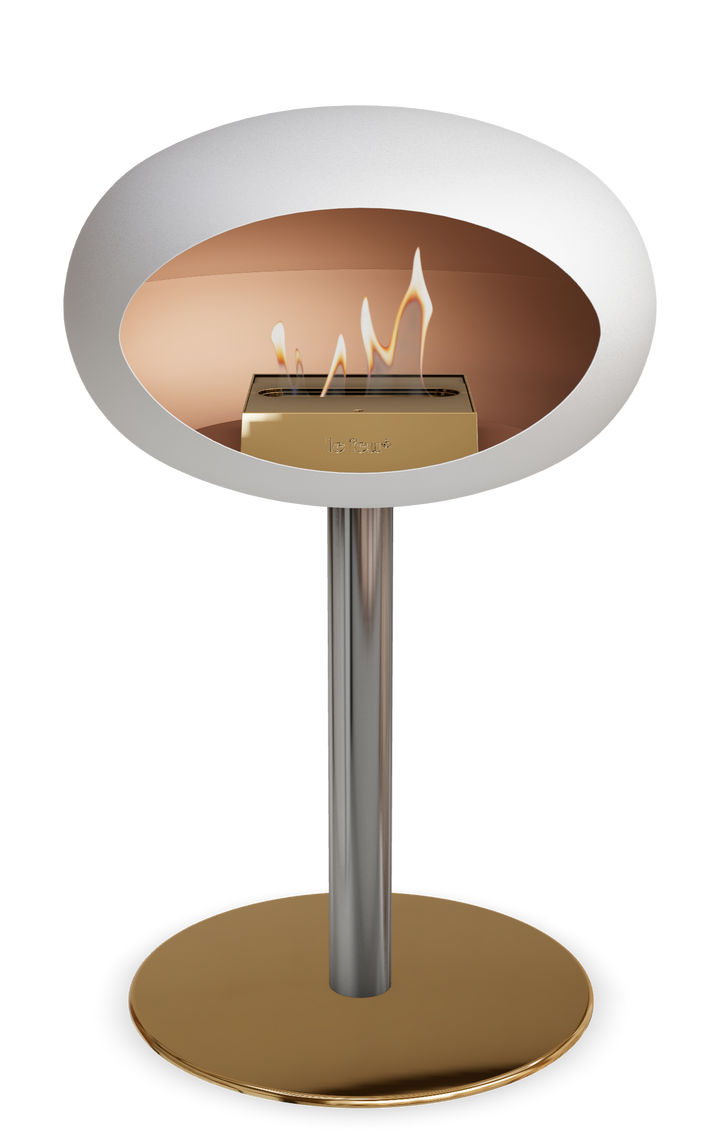 Le Feu GROUND STEEL LOW Weiss Ø 60 mm – Rohr Edelstahl, Brenner Roségold, Bodenplatte Roségold