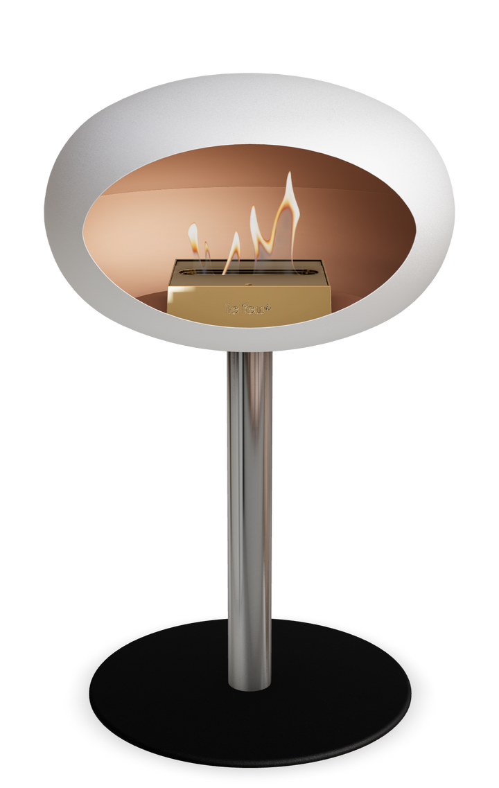 Le Feu GROUND STEEL LOW Weiss Ø 60 mm – Rohr Edelstahl, Brenner Roségold, Bodenplatte Schwarz