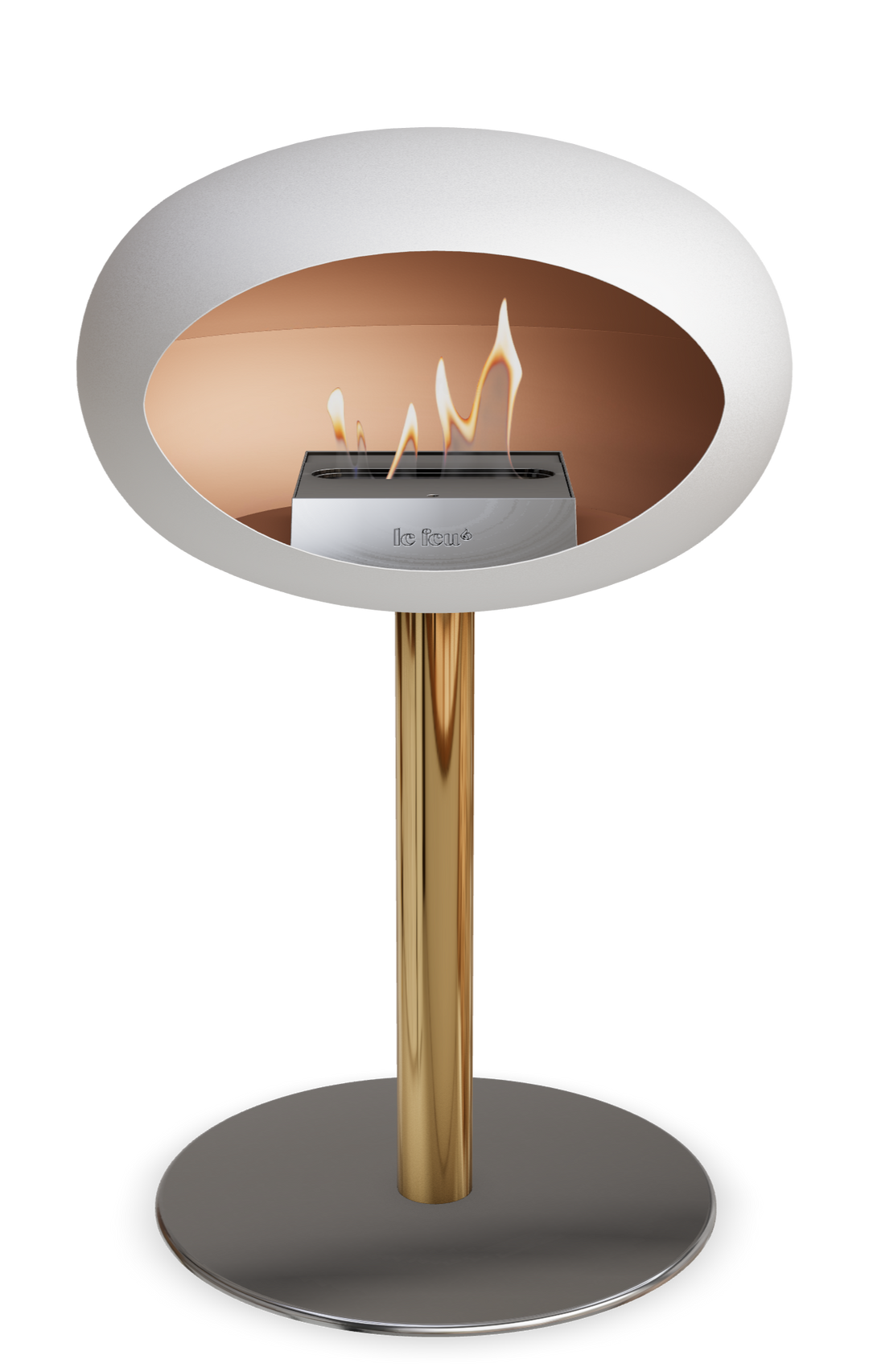 Le Feu GROUND STEEL LOW Weiss Ø 60 mm – Rohr Roségold, Brenner Edelstahl, Bodenplatte Edelstahl