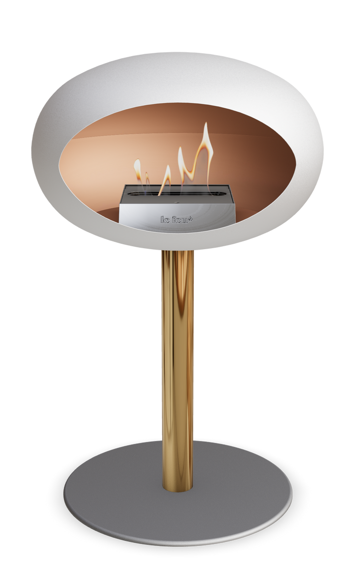 Le Feu GROUND STEEL LOW Weiss Ø 60 mm – Rohr Roségold, Brenner Edelstahl, Bodenplatte Nickel