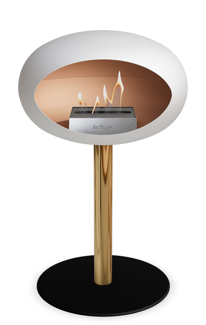 Le Feu GROUND STEEL LOW Weiss Ø 60 mm – Rohr Roségold, Brenner Edelstahl, Bodenplatte Schwarz