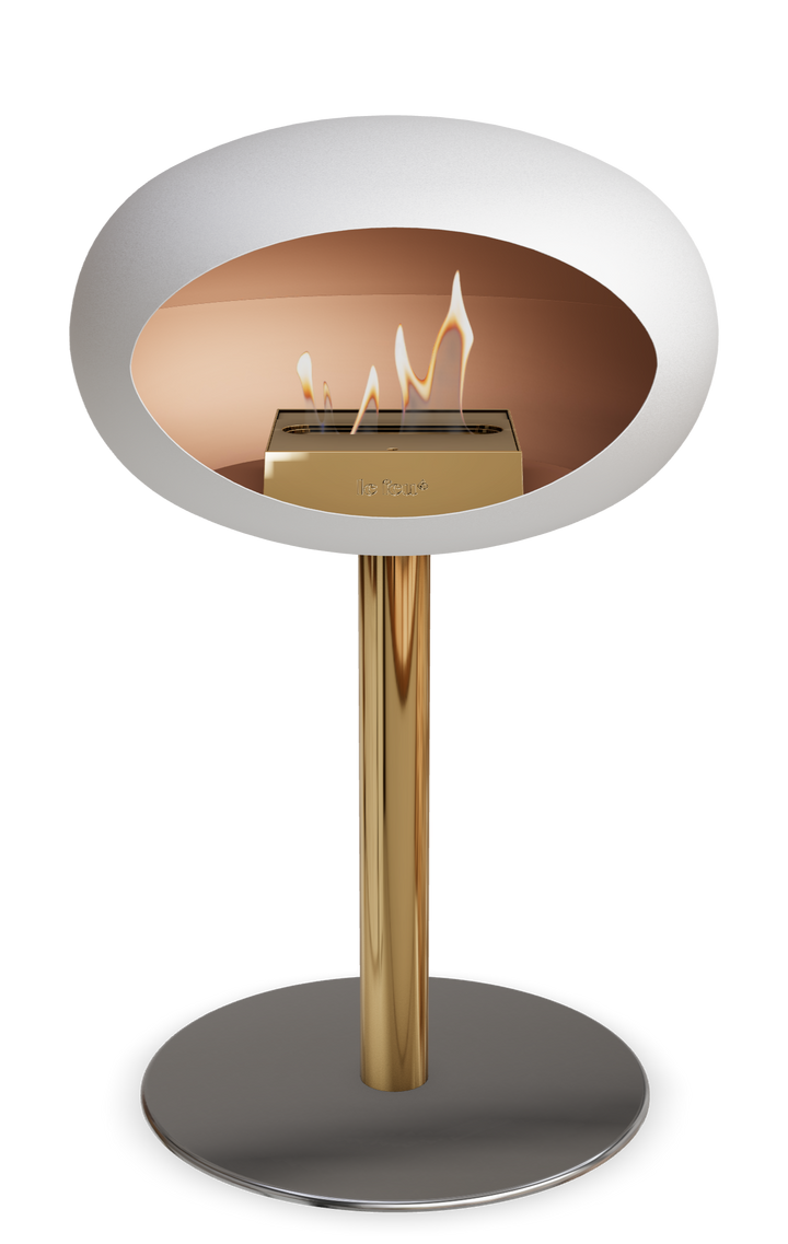 Le Feu GROUND STEEL LOW Weiss Ø 60 mm – Rohr Roségold, Brenner Roségold, Bodenplatte Edelstahl