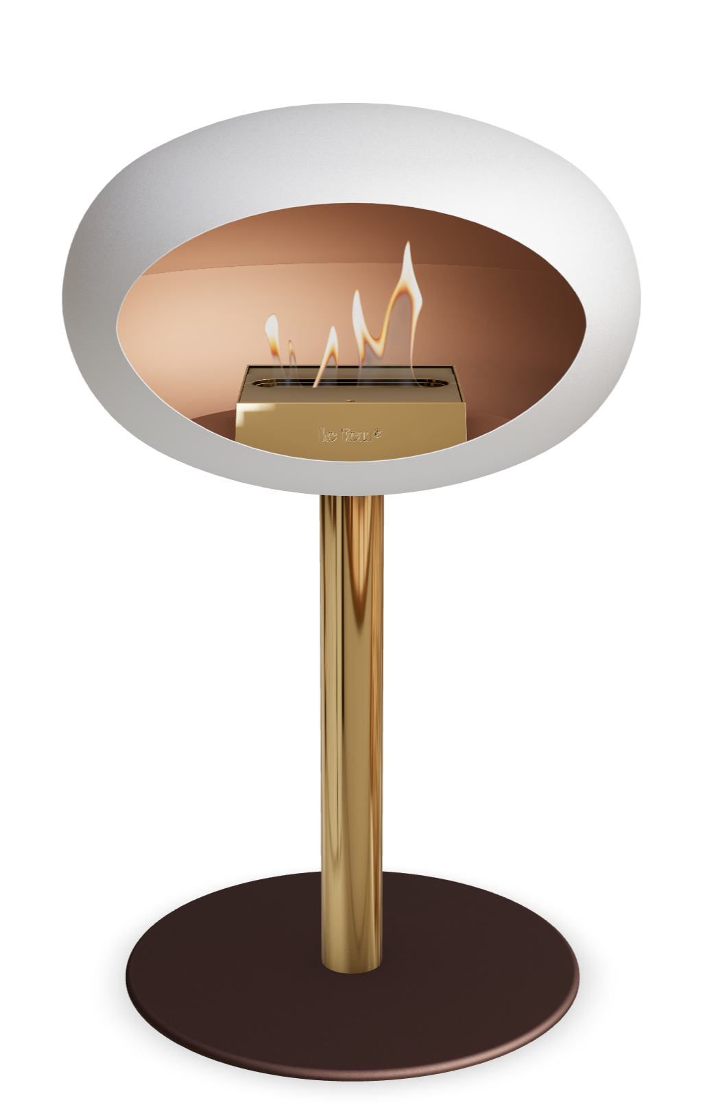 Le Feu GROUND STEEL LOW Weiss Ø 60 mm – Rohr Roségold, Brenner Roségold, Bodenplatte Mokka
