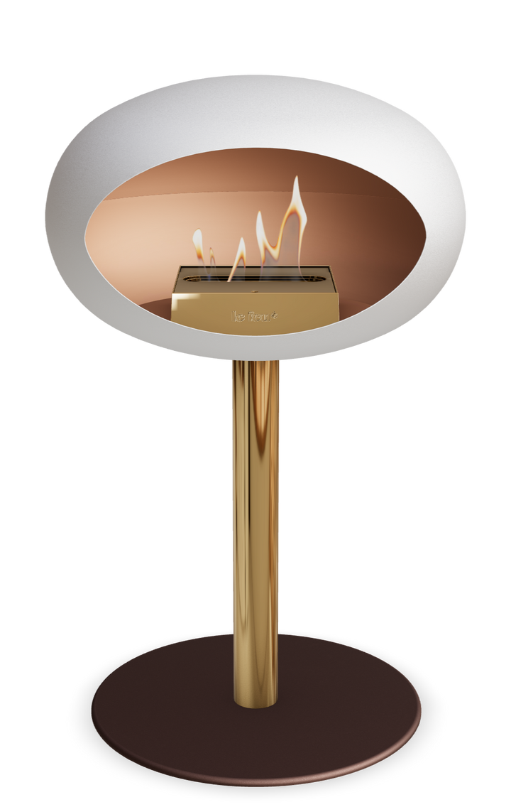 Le Feu GROUND STEEL LOW Weiss Ø 60 mm – Rohr Roségold, Brenner Roségold, Bodenplatte Mokka