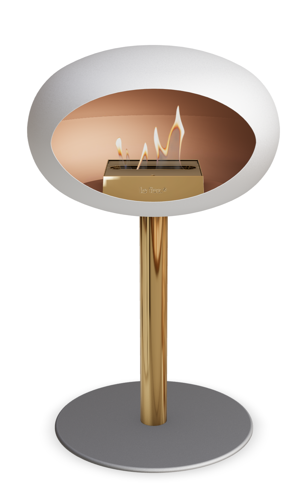 Le Feu GROUND STEEL LOW Weiss Ø 60 mm – Rohr Roségold, Brenner Roségold, Bodenplatte Nickel