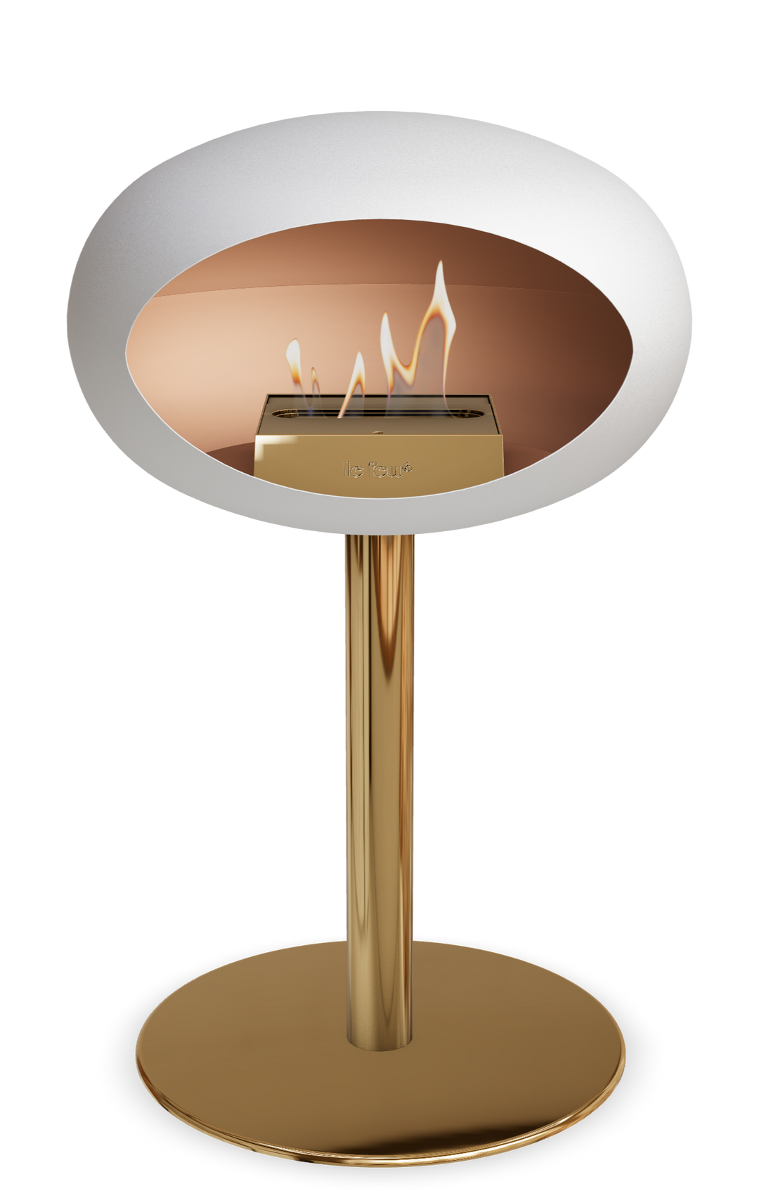 Le Feu GROUND STEEL LOW Weiss Ø 60 mm – Rohr Roségold, Brenner Roségold, Bodenplatte Roségold