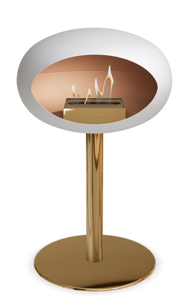 Le Feu GROUND STEEL LOW Weiss Ø 60 mm – Rohr Roségold, Brenner Roségold, Bodenplatte Roségold