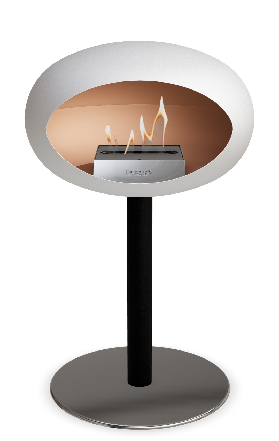 Le Feu GROUND STEEL LOW Weiss Ø 60 mm – Rohr Schwarz, Brenner Edelstahl, Bodenplatte Edelstahl