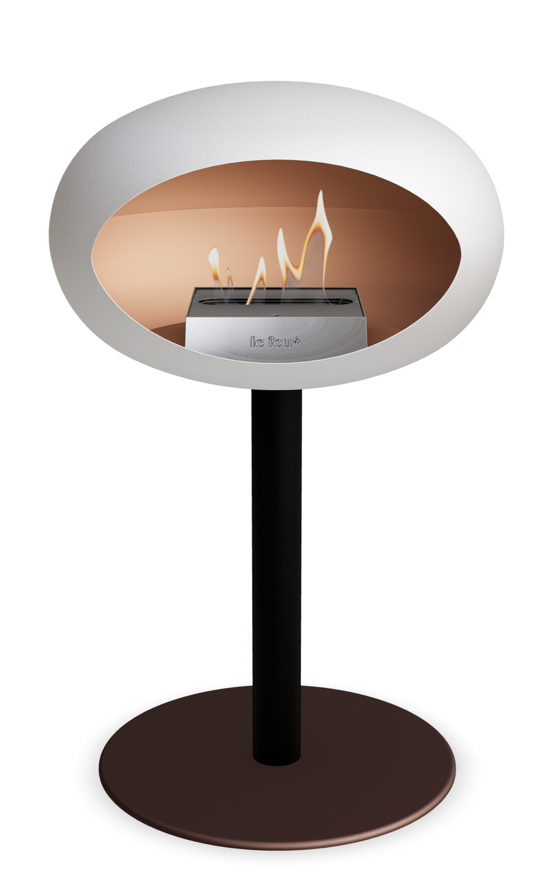 Le Feu GROUND STEEL LOW Weiss Ø 60 mm – Rohr Schwarz, Brenner Edelstahl, Bodenplatte Mokka