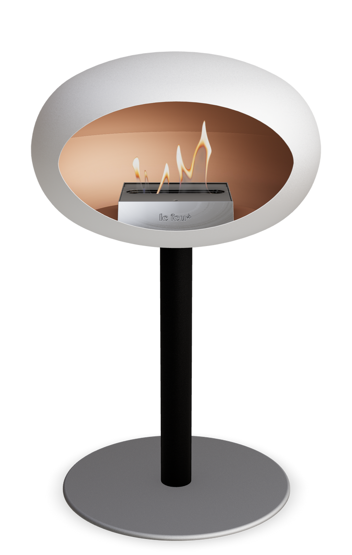 Le Feu GROUND STEEL LOW Weiss Ø 60 mm – Rohr Schwarz, Brenner Edelstahl, Bodenplatte Nickel