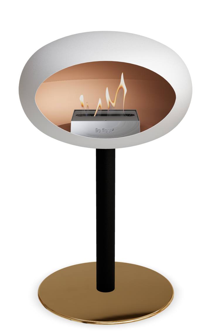 Le Feu GROUND STEEL LOW Weiss Ø 60 mm – Rohr Schwarz, Brenner Edelstahl, Bodenplatte Roségold