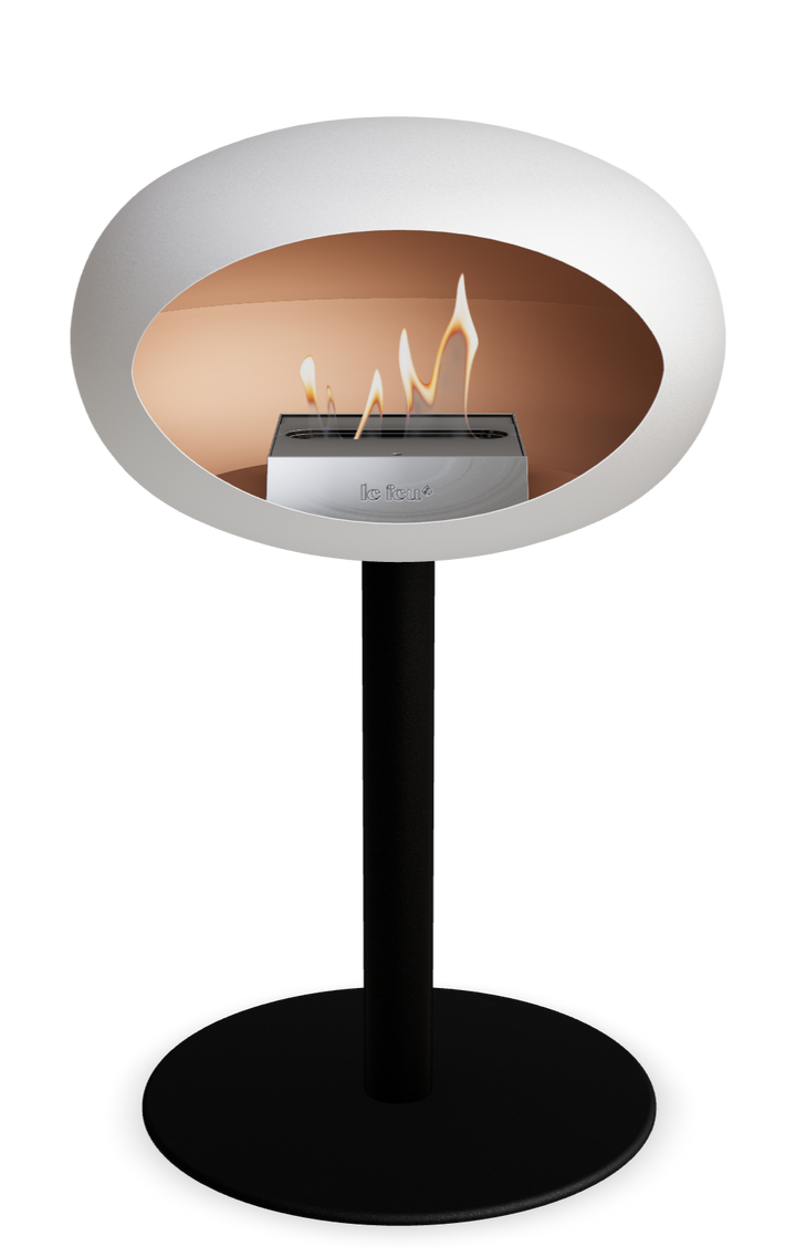 Le Feu GROUND STEEL LOW Weiss Ø 60 mm – Rohr Schwarz, Brenner Edelstahl, Bodenplatte Schwarz